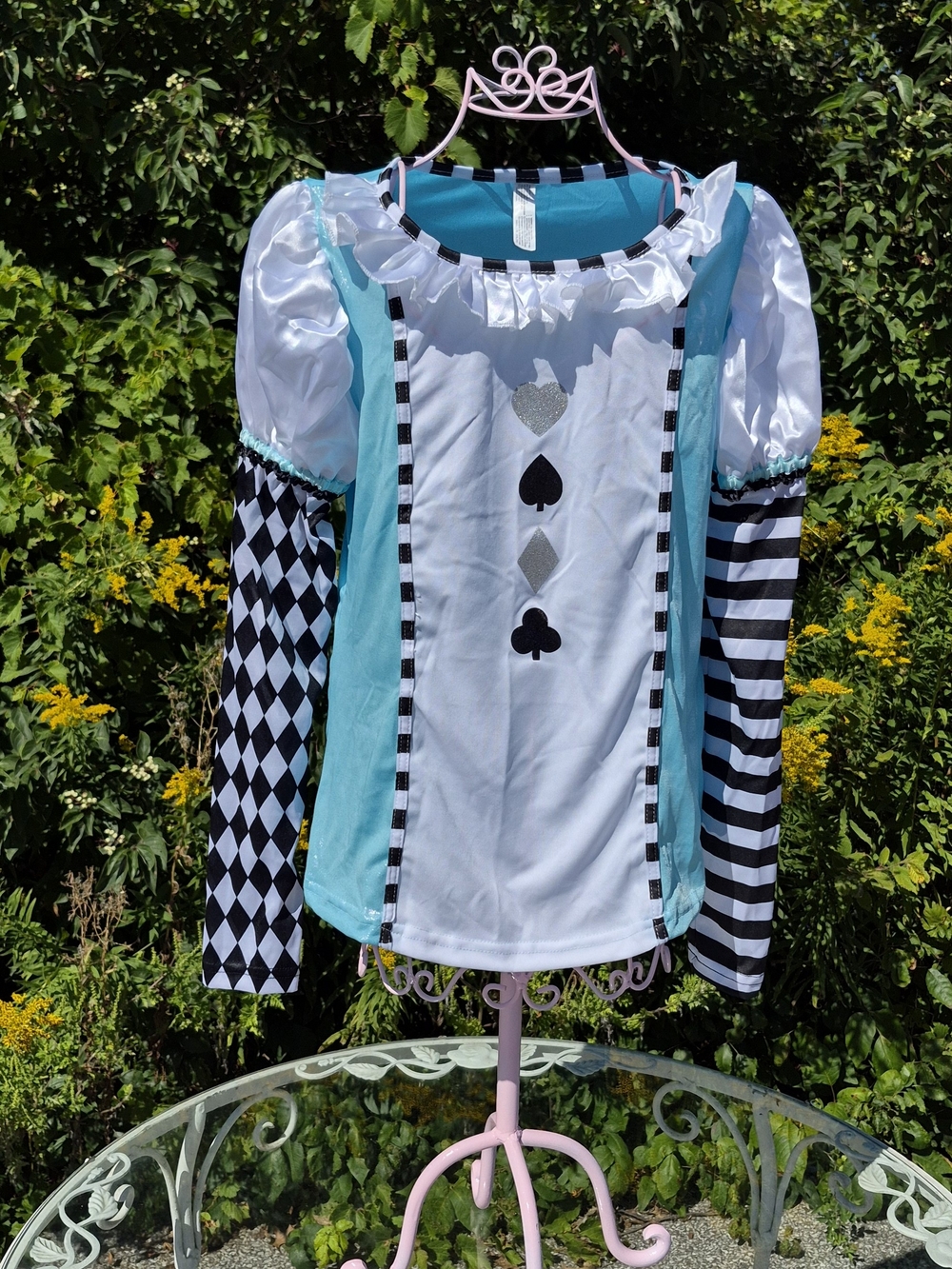 Kids Teal and White Alice-Inspired Card Suit Costume Top